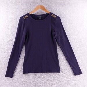 Lauren Ralph Lauren Navy Blue Ribbed Lace Up Shoulder Long Sleeve‎ Top Large